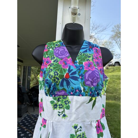 Vintage 1970s Mod Day Glow Neon Floral Retro Maxi Dress Sz Med Sleeveless Groovy - Picture 10 of 10